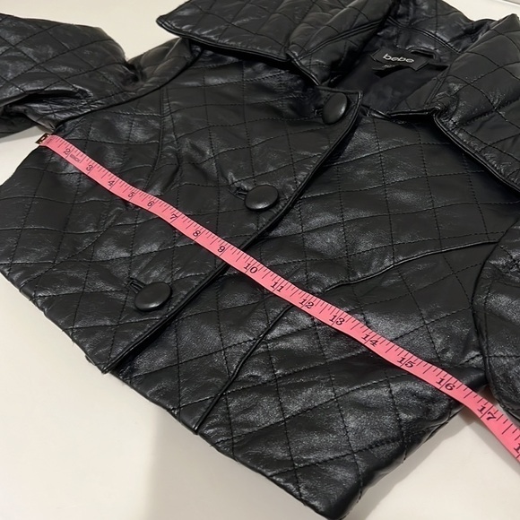 Vintage Bebe leather jacket, cropped, diamond quilt, exagerated collar, black,XS - Picture 8 of 12